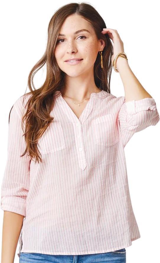 Dylan Gauze Shirt - Womens - Grapefruit Milos Stripe 1