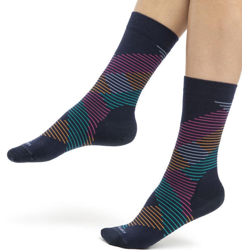 LifeStyle Crew Socks - Fine Gauge Cushion - Dashes - Womens - Midnight Navy / Kyanite 1