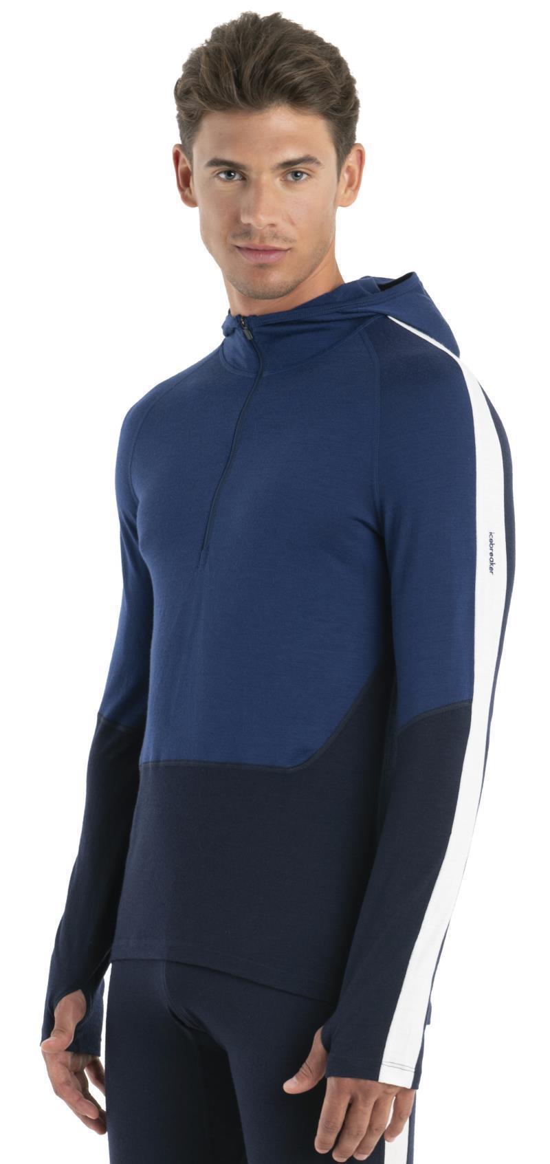 Merino 200 Sonebula LS Half Zip Hood - Mens - Midnight Navy / Royal Navy / Snow / CB 4