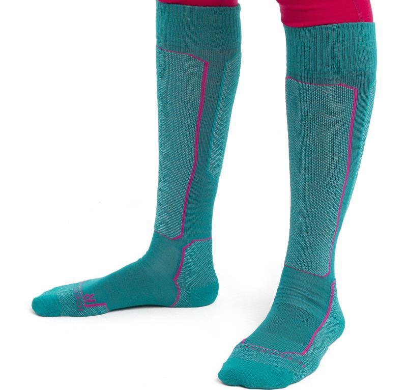 Ski+ Over The Calf Socks - Light Cushion - Womens - Flux Green / Ether / Tempo 1