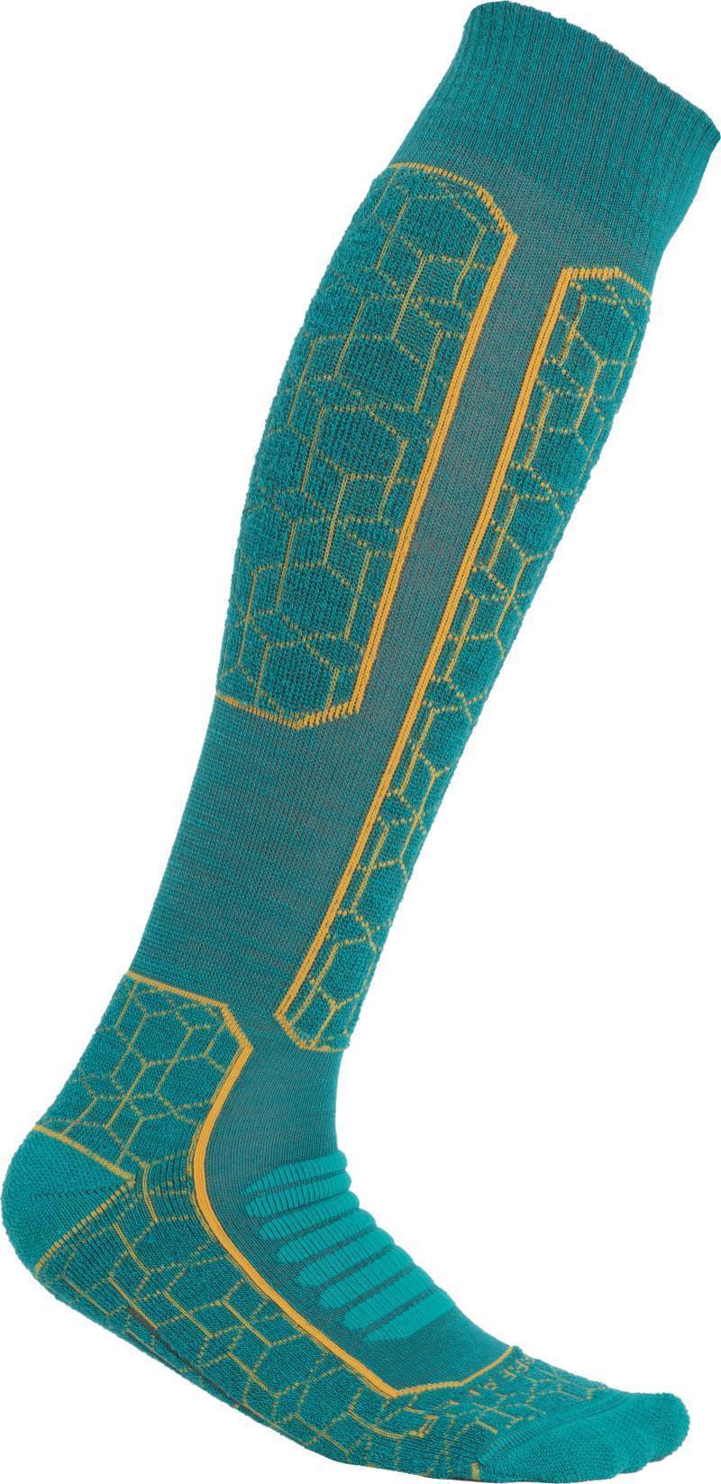 Ski+ Over The Calf Socks - Medium Cushion - Alpine Geo - Womens - Flux Green / Solar 1