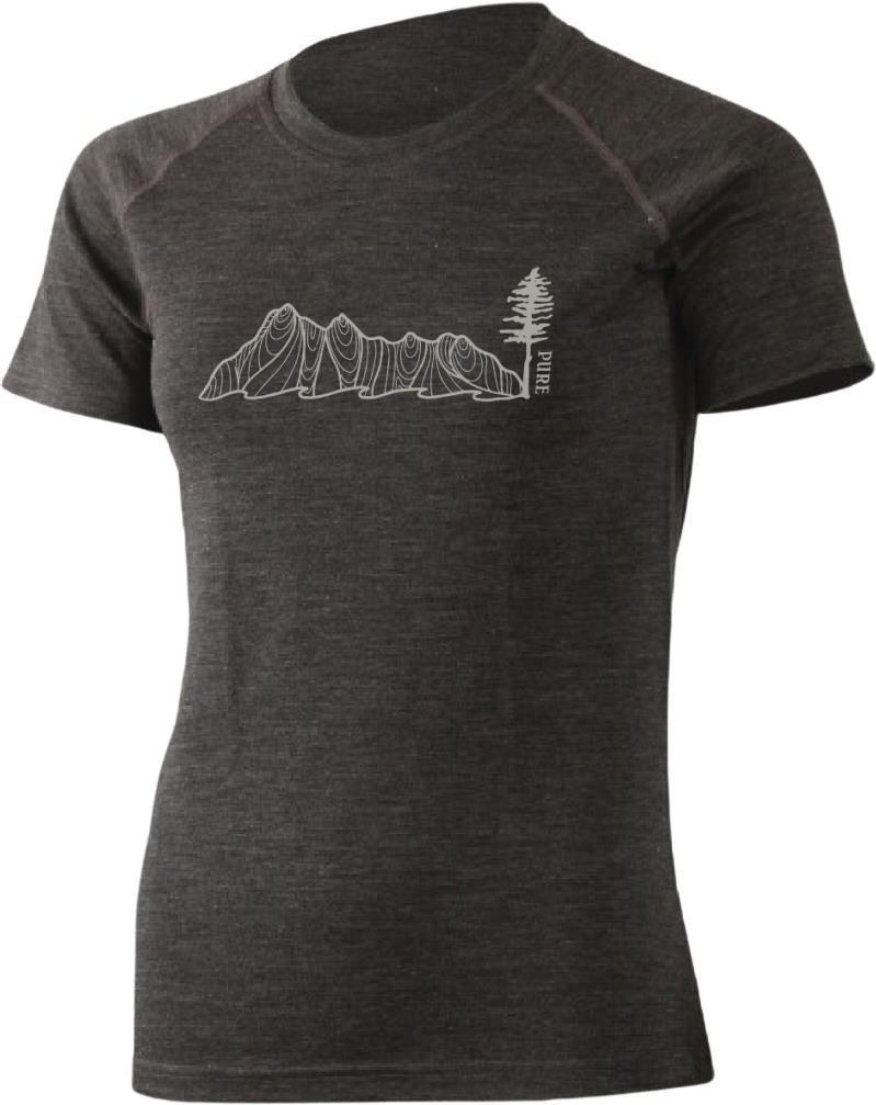 100% Merino, Cross Chest Tree, SS T-Shirt 160gm - Womens - charcoal 1