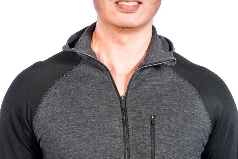 100% Merino. Full Zip Hoody, 260gm - Mens - charcoal / black 1