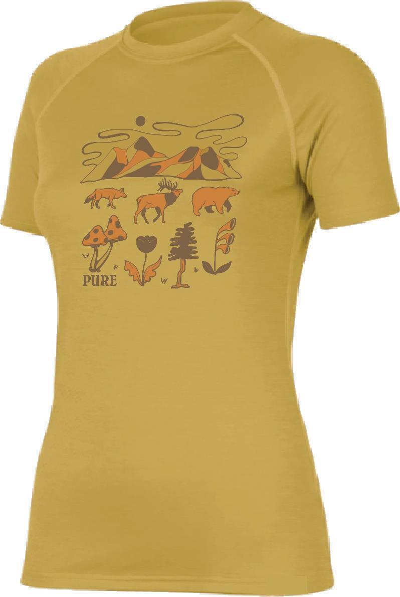 100% Merino, Outdoor Culture, Front 2-Color SS T-Shirt 160gm - Womens - gold 1
