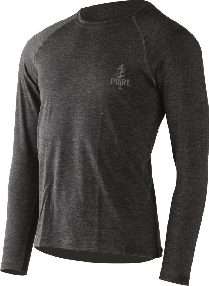 100% Merino, Small PURE Tree, LS T-Shirt, 160gm - Mens - charcoal 1