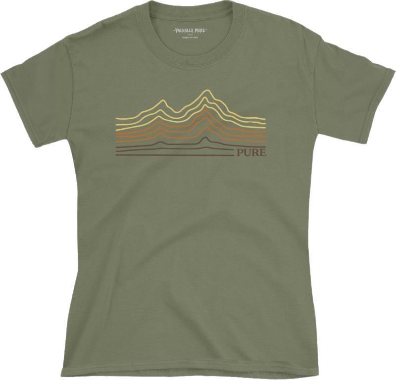 Pima Cotton, Linear Mountains, SS T-Shirt - Womens - olive 1