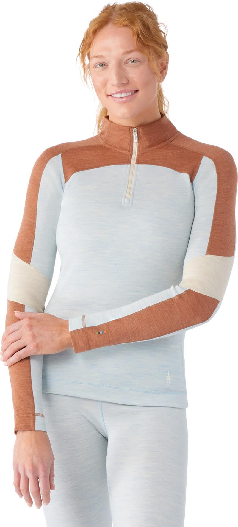 Classic Thermal Merino Base Layer Colorblock 1/4 Zip - Womens - Winter Sky Heather 2