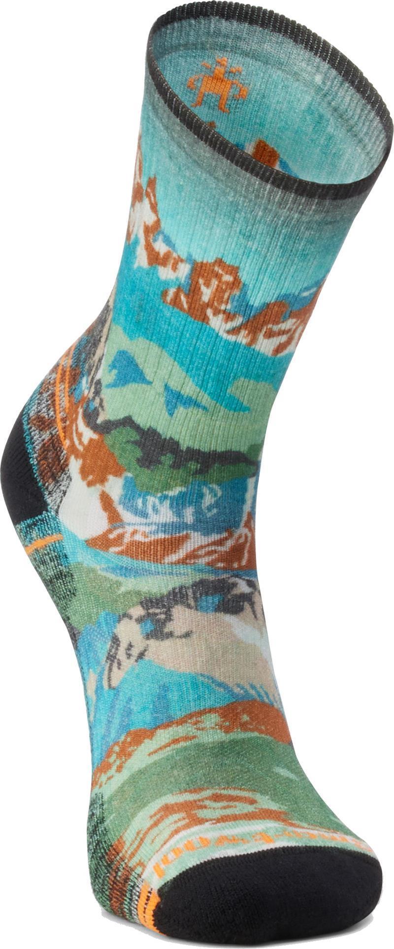 Hike Light Cushion Alpine Trail Print Crew Socks - Mens - Winter Moss 2