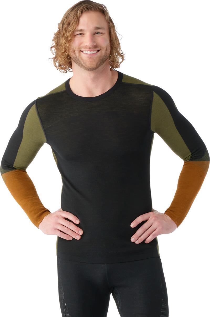 Intraknit Thermal Merino Base Layer Colorblock Crew - Mens - Black / Winter Moss 2