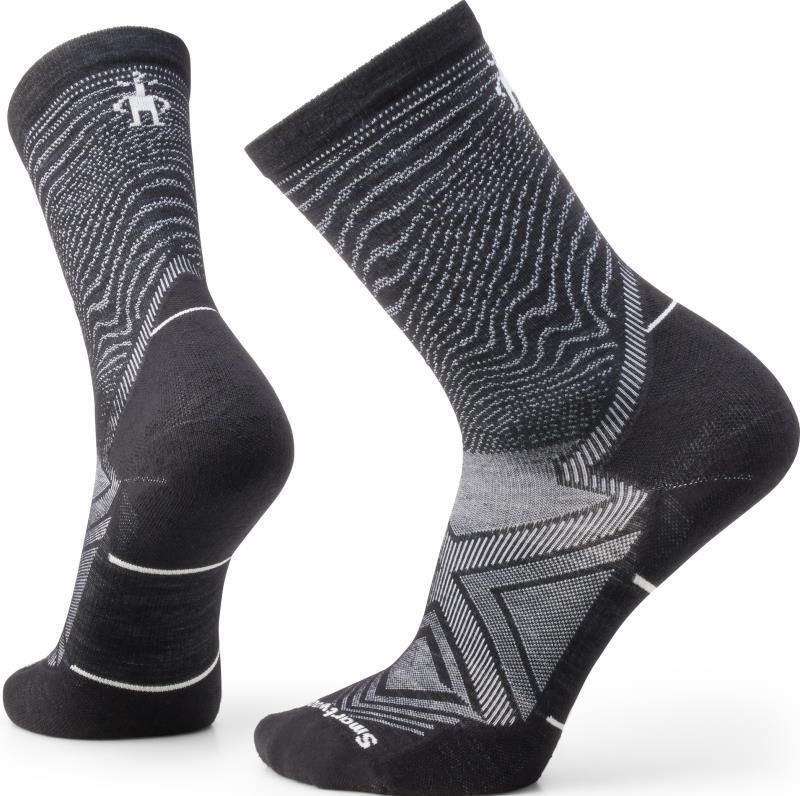 Trail Run Targeted Cushion Crew Socks - Mens - Black / White 1