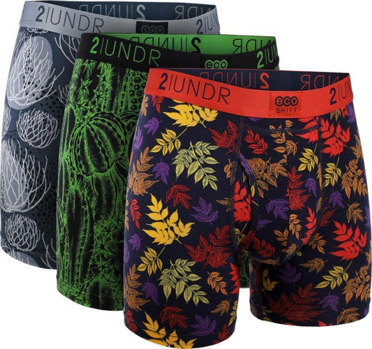 Eco Shift Boxer Briefs, 6" Inseam - Print - 3-Pack - Mens - Tumble / Cacti / Leaf 1