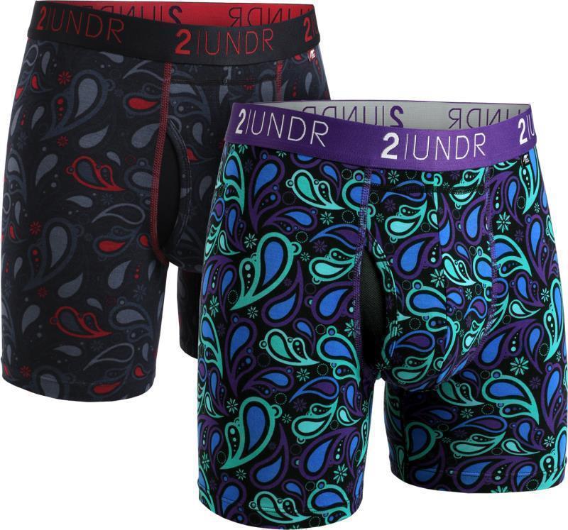 Swing Shift Boxer Briefs, 6" Inseam - Print - 2-Pack - Mens - Black / Peacock Paisley 1