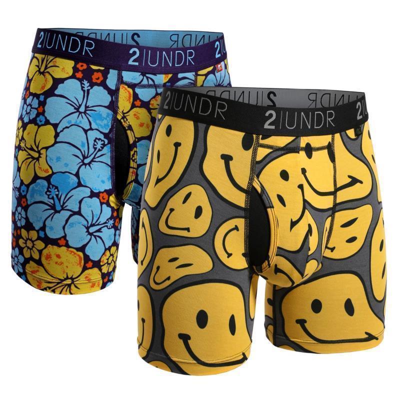 Swing Shift Boxer Briefs, 6" Inseam - Print - 2-Pack - Mens - Flower Power / Smiley 1