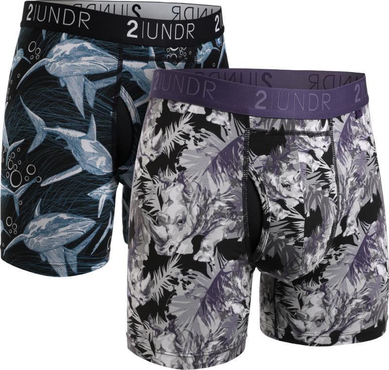 Swing Shift Boxer Briefs, 6" Inseam - Print - 2-Pack - Mens - Great White / Rhino 1