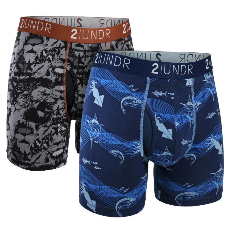 Swing Shift Boxer Briefs, 6" Inseam - Print - 2-Pack - Mens - Loin King / Deep Sea 1