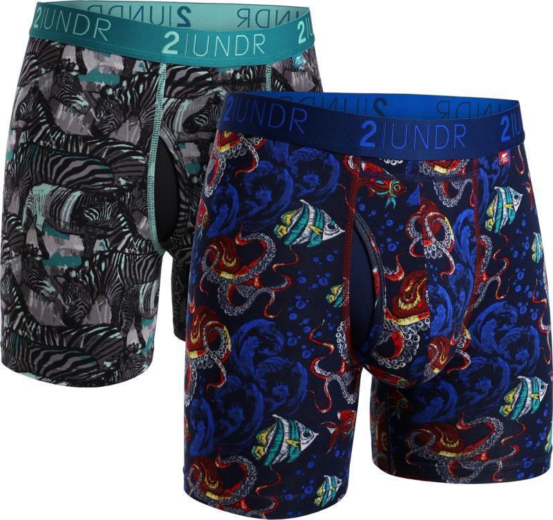 Swing Shift Boxer Briefs, 6" Inseam - Print - 2-Pack - Mens - Zebras / Squid Row 1