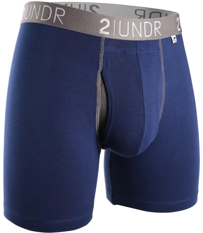 Swing Shift Boxer Briefs, 6" Inseam - Solid - 4XL-5XL - Mens - Navy / Grey 1