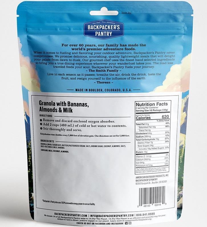 Granola w/ Bananas, Almonds & Milk - 2 Serving - Not Applicable 1