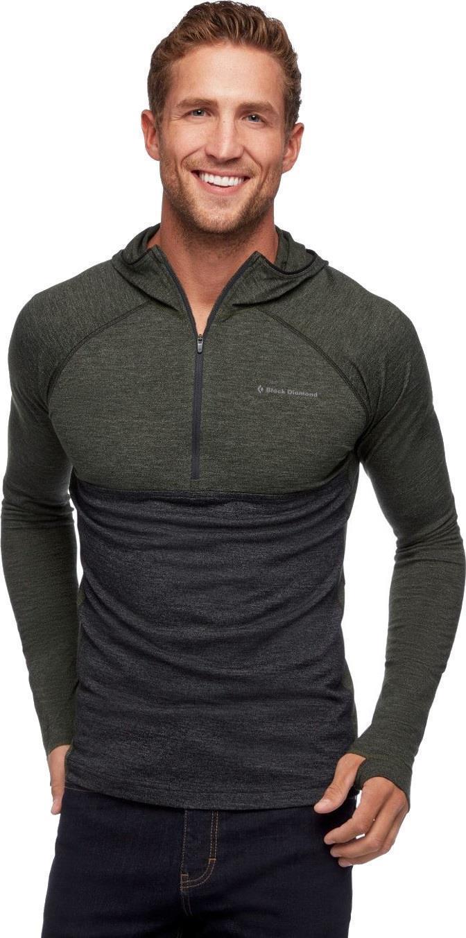 Solution 150 Merino Baselayer Half Zip Hoody - Mens - Black / Cypress 2
