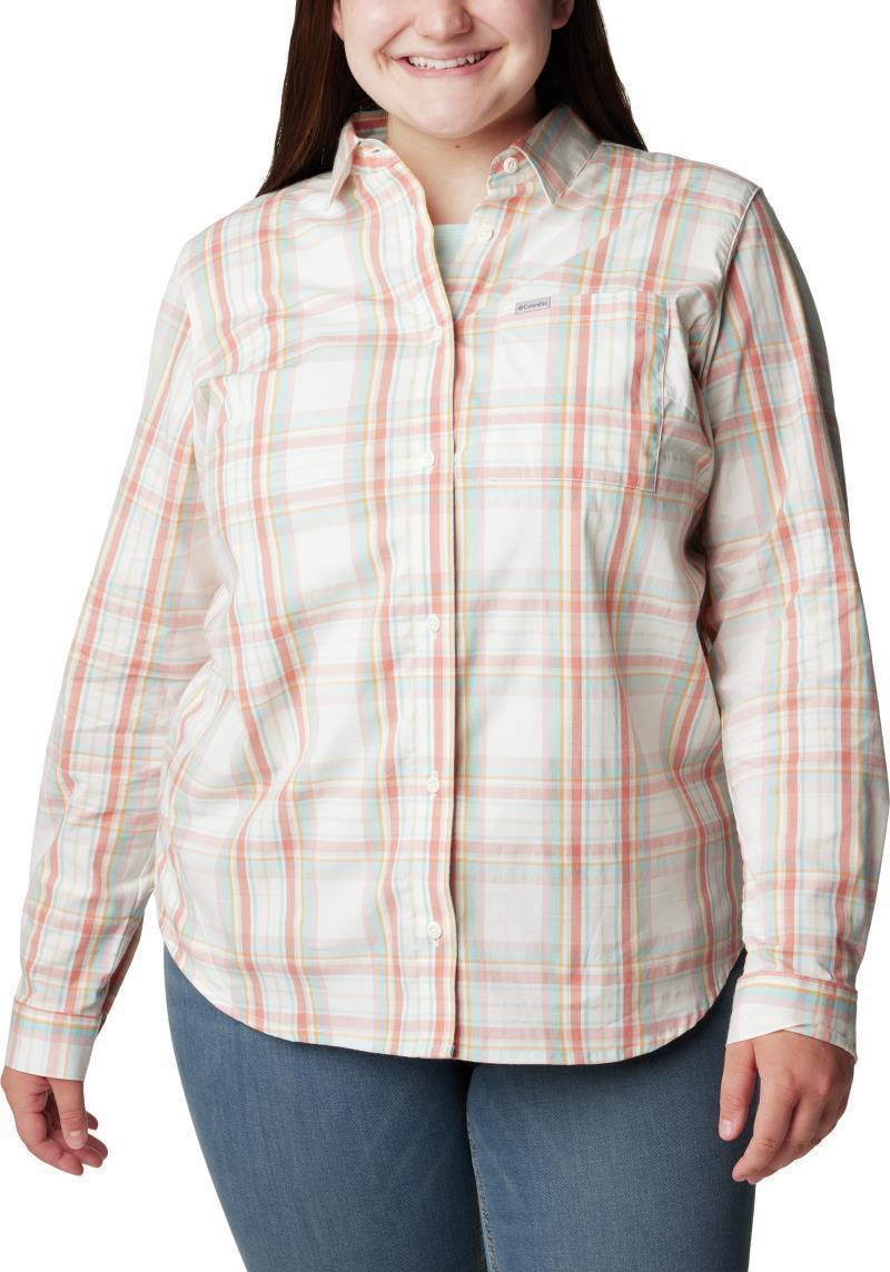 Anytime Patterned LS Shirt - Plus - Womens - Sunset Peach CSC Tartan 1