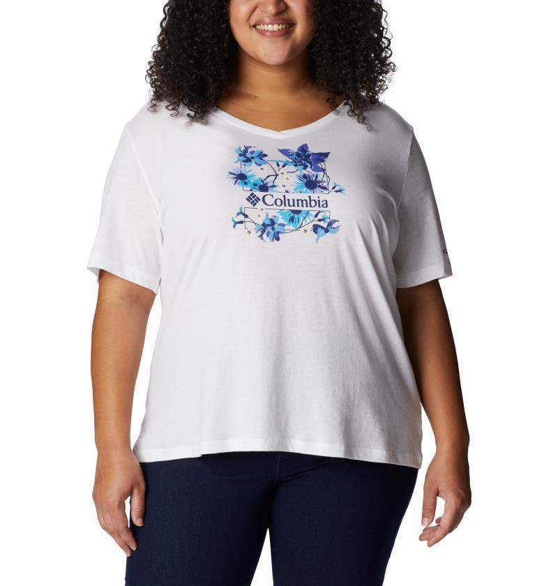 Bluebird Day Relaxed V-Neck - Plus - Womens - White / Jubilant Escape Graphic 1