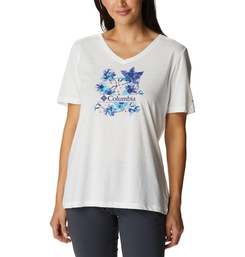Bluebird Day Relaxed V-Neck - Womens - White / Jubilant Escape Graphic 1