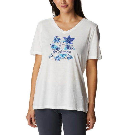 Bluebird Day Relaxed V-Neck - Womens - White / Jubilant Escape Graphic 1
