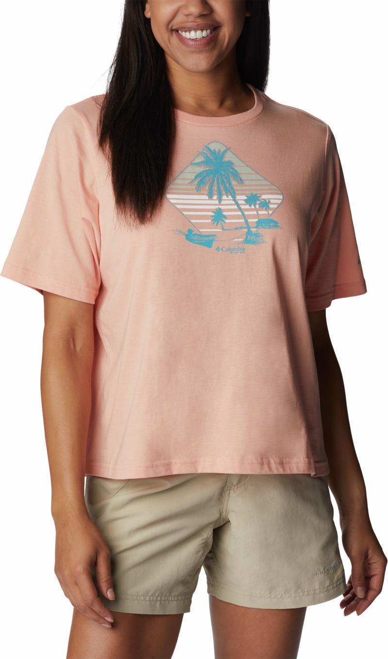Bramley Bay Relaxed Tee - Womens - Light Coral / Panga Palms Graphic 1