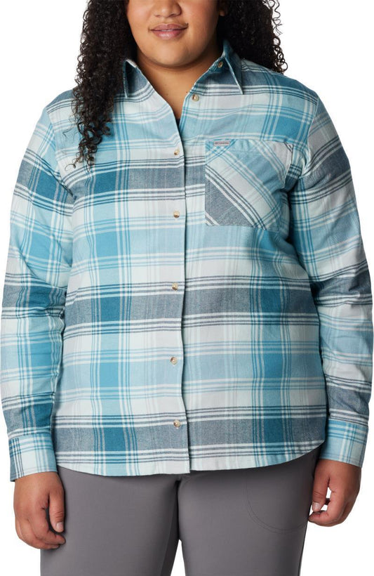 Calico Basin Flannel LS Shirt - Plus - Womens - Aqua Haze Dimensional Buffalo 1