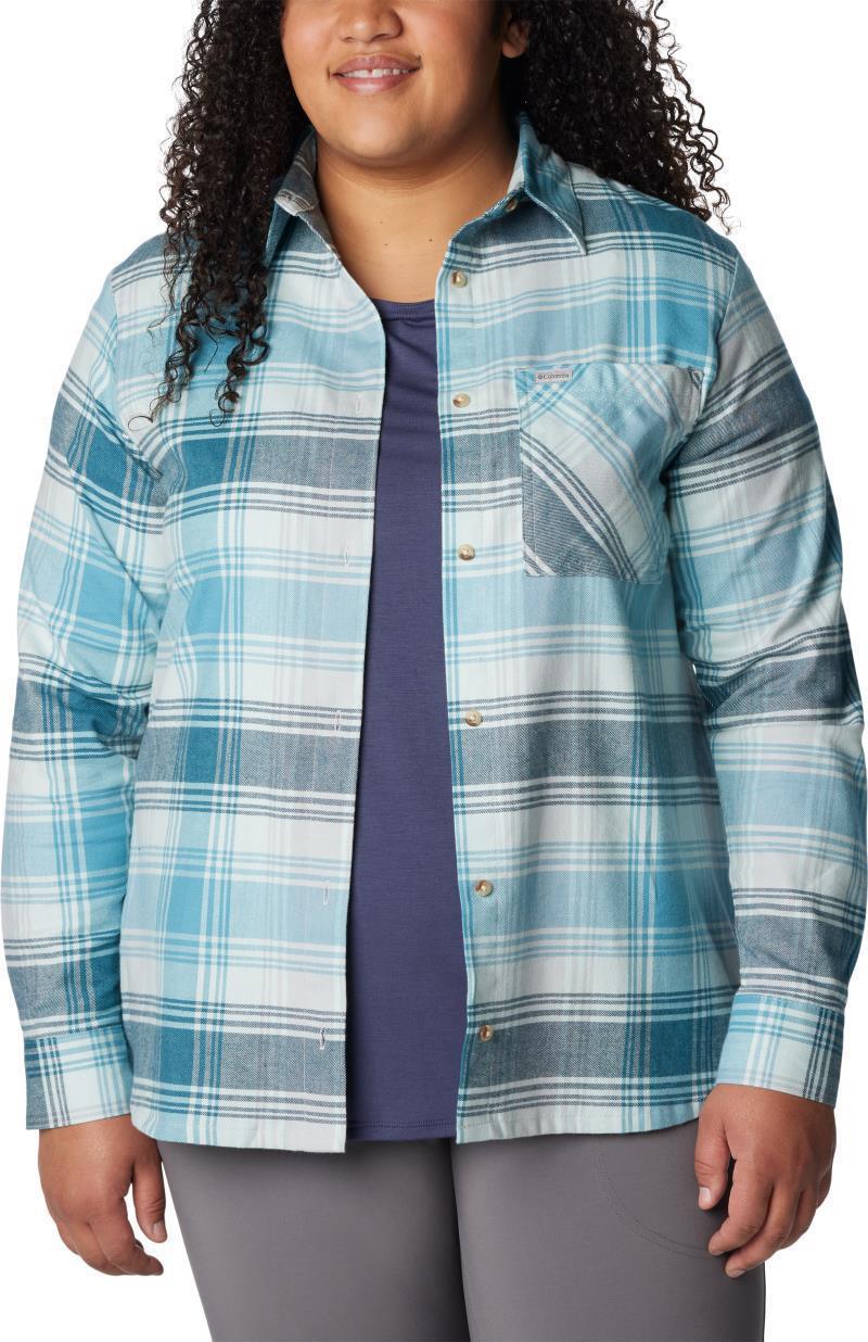 Calico Basin Flannel LS Shirt - Plus - Womens - Aqua Haze Dimensional Buffalo 3