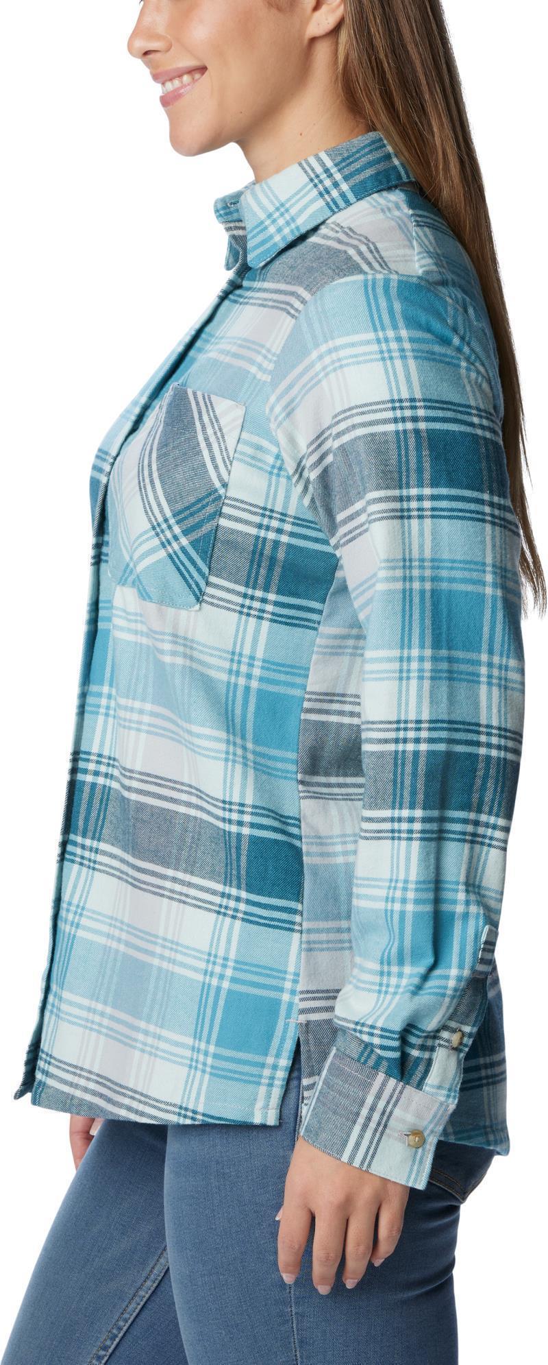 Calico Basin Flannel LS Shirt - Womens - Aqua Haze Dimensional Buffalo 3