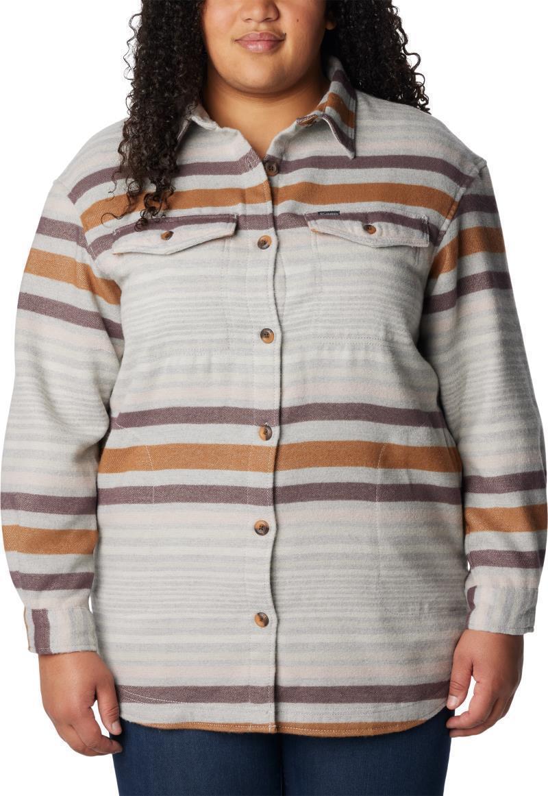 Calico Basin Shirt Jacket - Plus - Womens - Columbia Grey Heathered Stripe 1