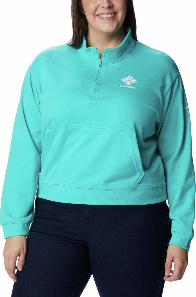 Columbia Trek French Terry Half Zip - Plus - Womens - Bright Aqua / White CSC Stacked Logo 1