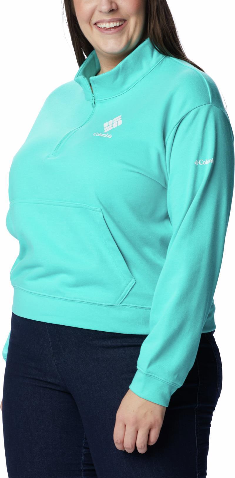 Columbia Trek French Terry Half Zip - Plus - Womens - Bright Aqua / White CSC Stacked Logo 3