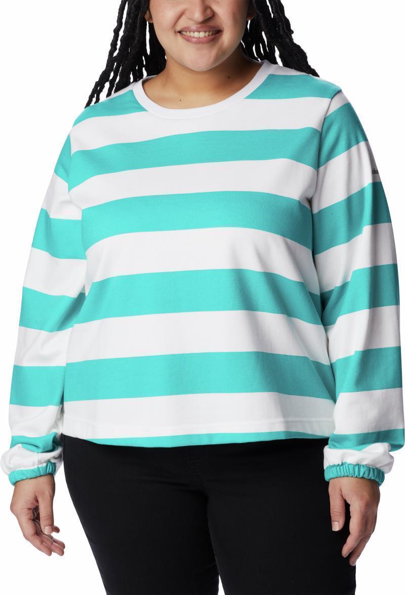 Columbia Trek Seasonal FT Graphic Crew - Plus - Womens - Bright Aqua / Rugby Stripe 1