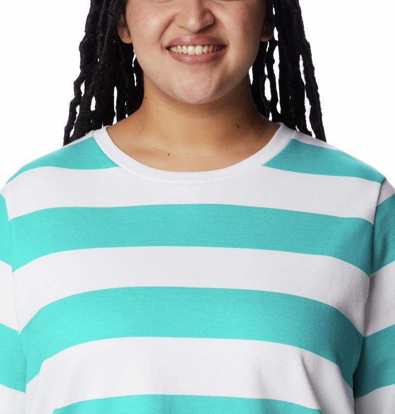 Columbia Trek Seasonal FT Graphic Crew - Plus - Womens - Bright Aqua / Rugby Stripe 4