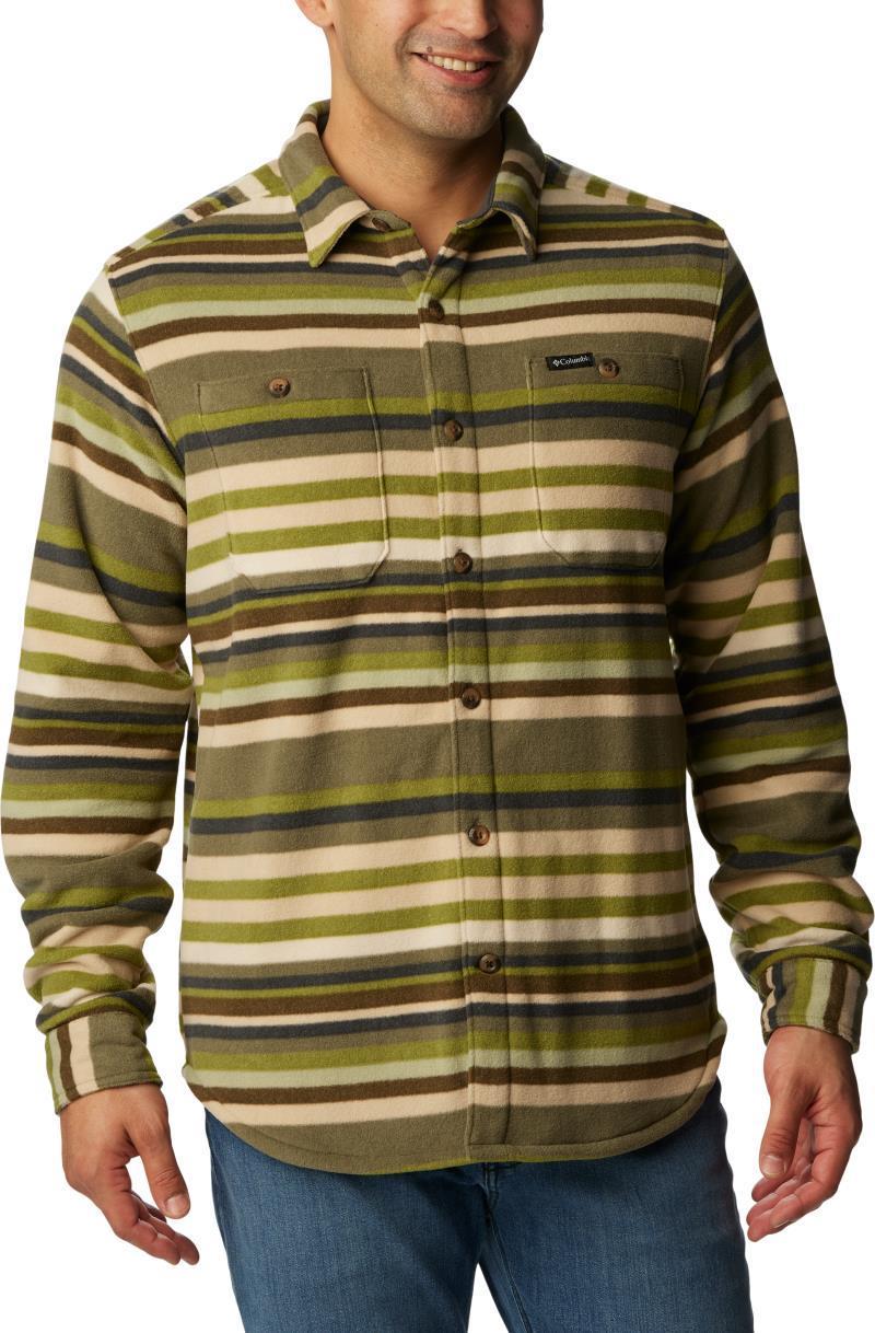 Flare Gun Fleece Over Shirt - Big - Mens - Stone Green Surfcrest Stripe Print 1