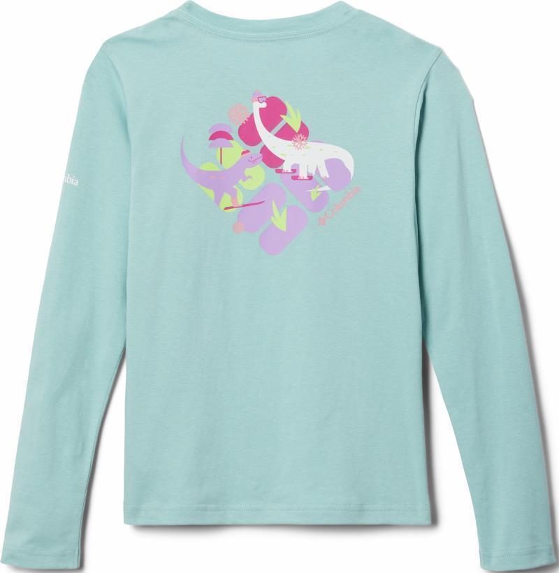 Hazeldel Hill LS Graphic Tee - Youth Girls - Aqua Haze / Skisaurus Back 2