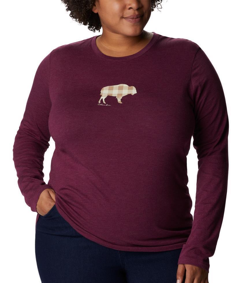 Hidden Haven LS Tee, Extended - Womens - marionberry heather / range roam print 1