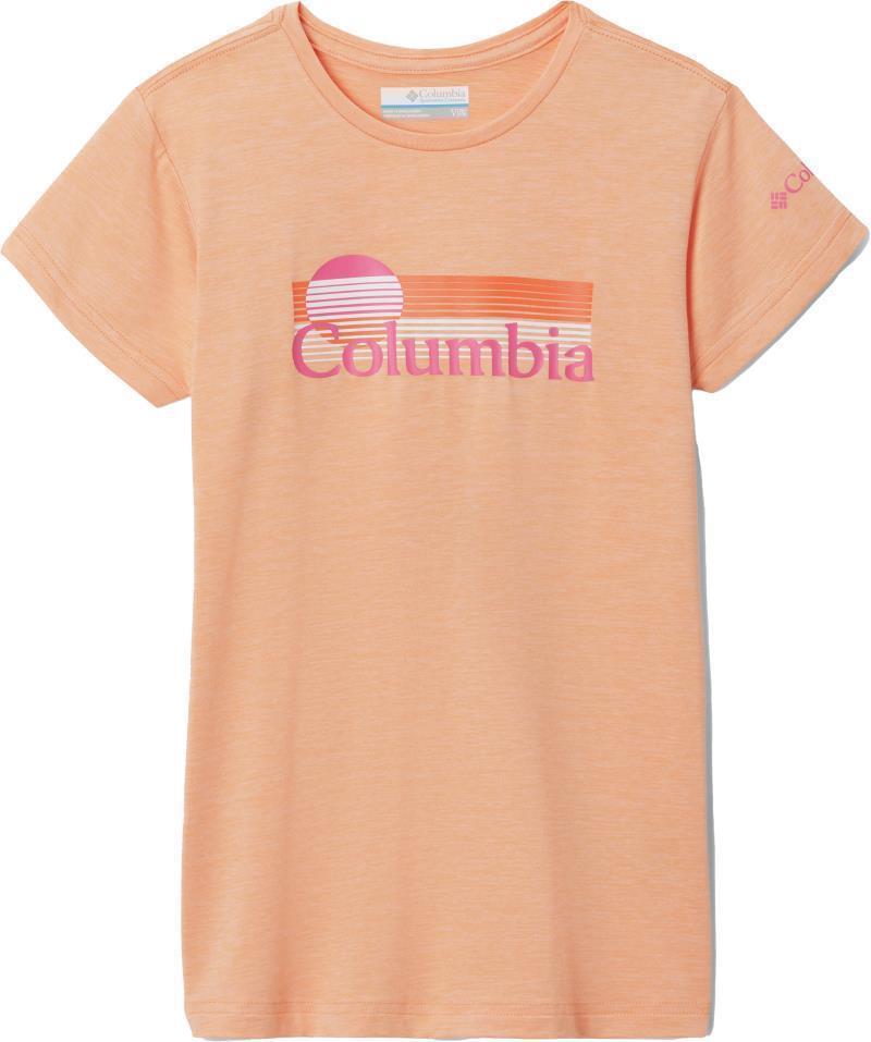 Mission Peak SS Graphic Shirt - Youth Girls - Peach Heather / Inverted Stripes Graphic 1