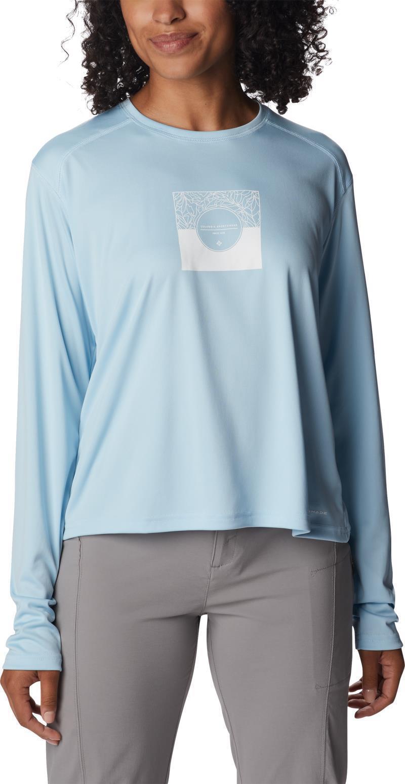 Summerdry Graphic LS Tee - Womens - Spring Blue / CSC Split Leaves Graphic 1