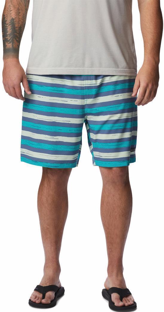 Summertide Stretch Printed Shorts, 8" Inseam - Big - Mens - Bright Aqua Marker Stripe 1