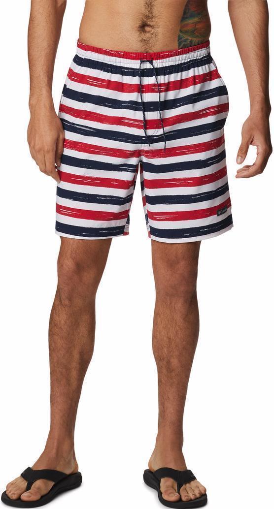 Summertide Stretch Printed Shorts, 8" Inseam - Mens - Mountain Red Marker Stripe 1