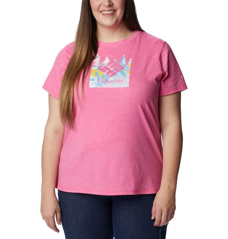 Sun Trek SS Graphic Tee - Plus - Womens - Wild Geranium Heather / Arboreal Swirl GRX 1