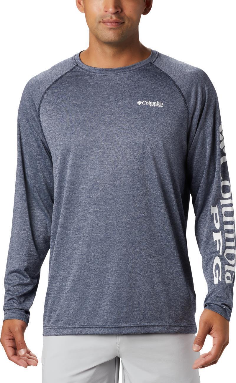 Terminal Tackle Heather LS Shirt - Mens - Collegiate Navy Heather / White Logo 1