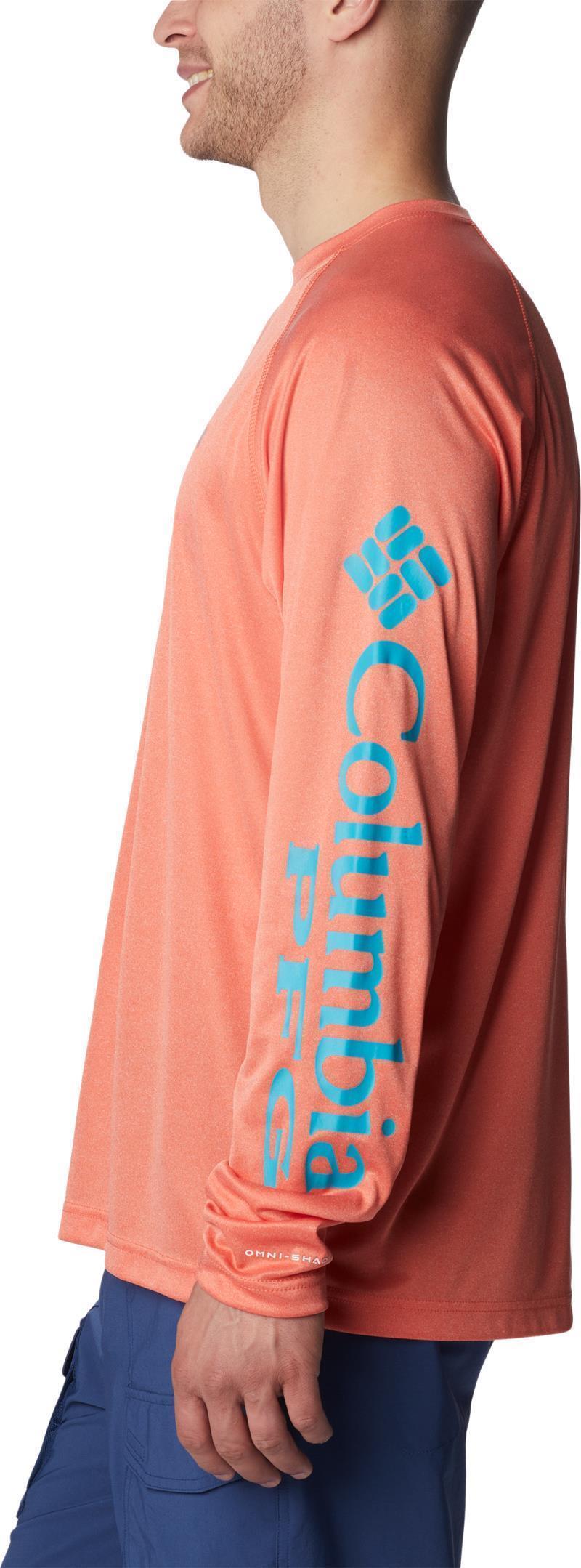 Terminal Tackle Heather LS Shirt - Mens - Corange Heather / Ocean Teal Logo 3