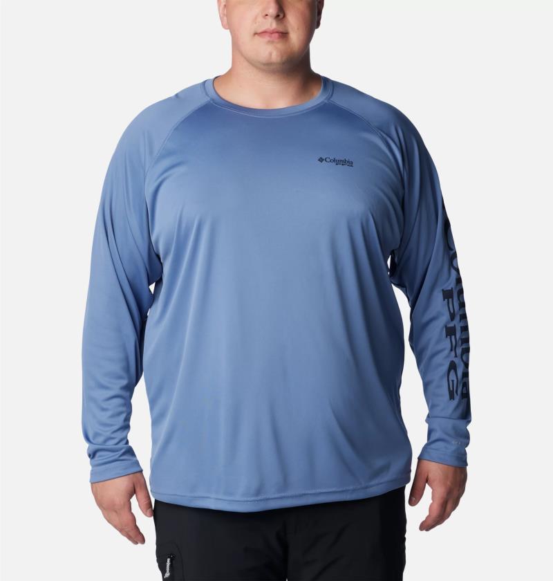 Terminal Tackle LS Shirt, Extended - Mens - Bluestone / Collegiate Navy Logo 1
