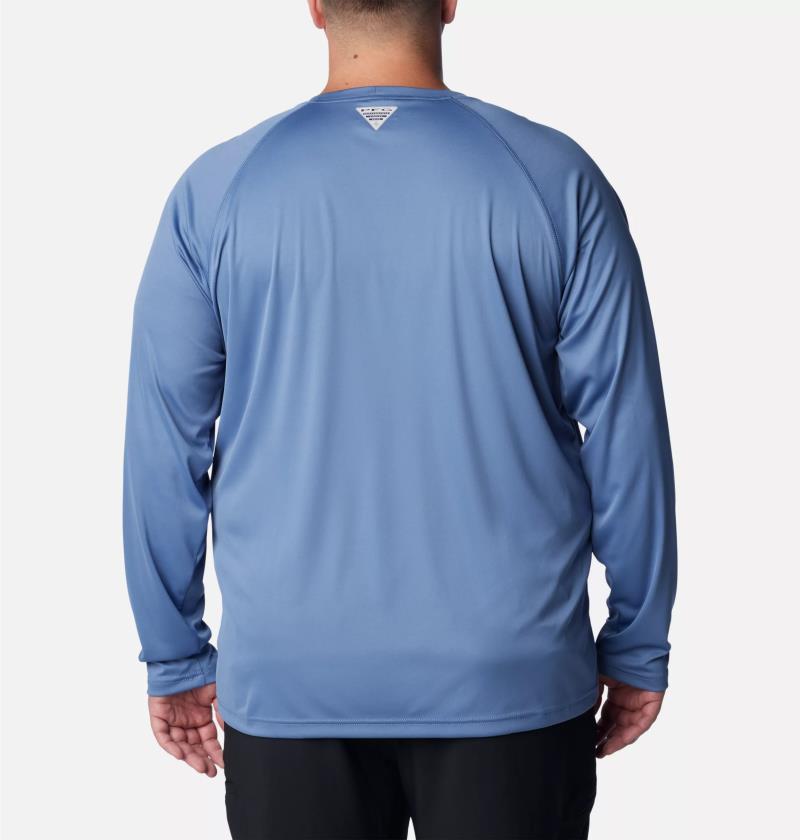 Terminal Tackle LS Shirt, Extended - Mens - Bluestone / Collegiate Navy Logo 2