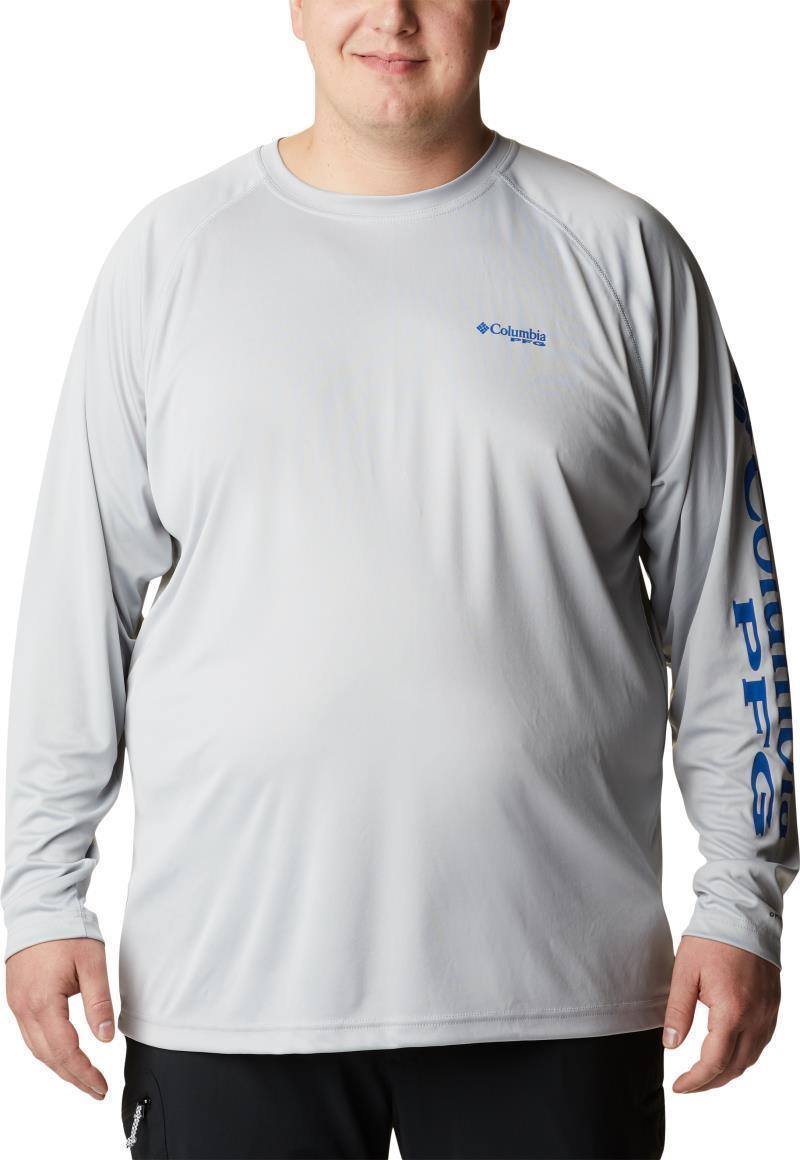 Terminal Tackle LS Shirt, Extended - Mens - Cool Grey / Vivid Blue Logo 1