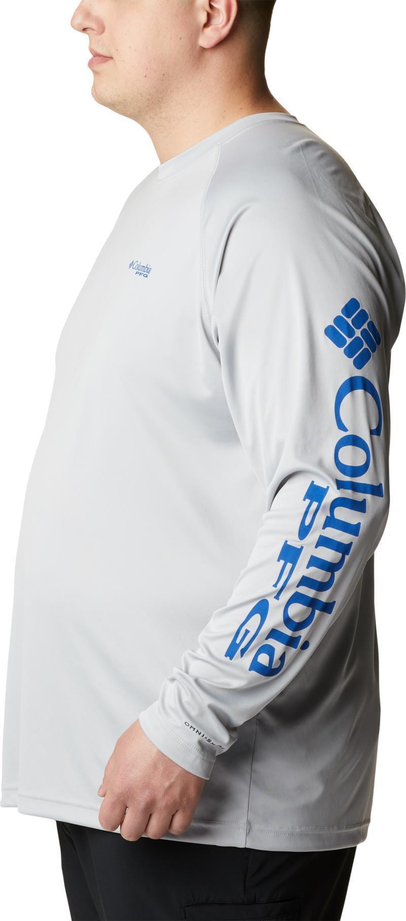 Terminal Tackle LS Shirt, Extended - Mens - Cool Grey / Vivid Blue Logo 3